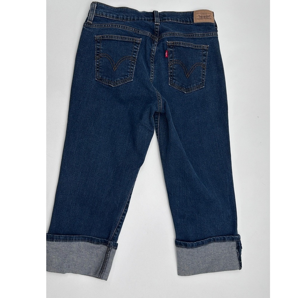 Levis 515 Women Dark Wash Blue Stretch Denim Cuffed Capri Cropped Jeans Size 6 - Picture 7 of 9